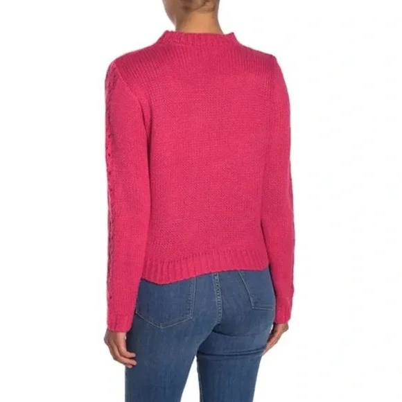 Woven Heart Open Stitch Pullover Sweater Hot Pink - Picture 2 of 3